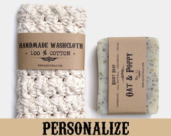 Mothers Day Gift | BATH SET | Gifts for Him or Her Vegan Soap and Cotton Washcloth | Women Men Gifts Ideas