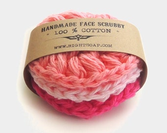 Pink Face Scrubbies | Stocking Stuffer for Her | Crochet | Cotton | Reusable | Small Gift For Woman | Set of 3
