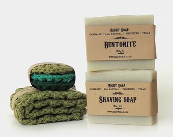 Soap Gift Set: Unscented Soaps, Washcloth & Scrubbies, Men Gift Box, Stocking Stuffer for Him