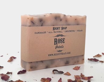 Unscented Rose Soap Bar: Vegan, Natural Herbal Soap with Flowers