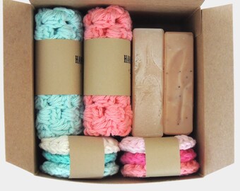 Natural Soap Gift Box: Vegan Soaps, Washcloths & Scrubbies