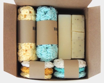 Coworker Gift BOX | Gifts for Friends or Boss | Women Christmas gift Her | Natural Soaps Cotton Washcloths and Face Scrubbies | Mothers day