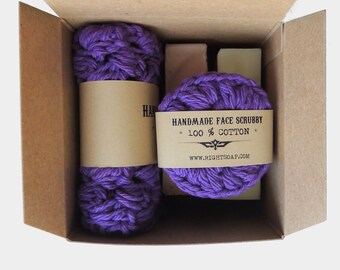 Vegan Bath Gift Box: Natural Soaps, Cotton Washcloth & Face Scrubbies