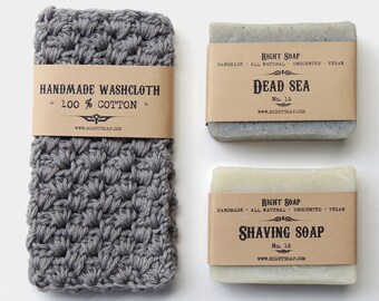 Christmas Gift for Father | 2 Vegan Unscented Natural Soaps and Washcloth | Birthday Gift for Him