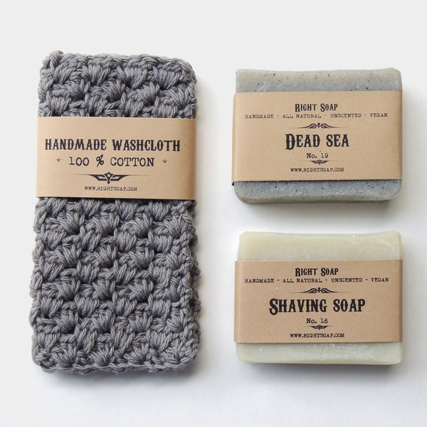 Christmas Gift for Father | 2 Vegan Unscented Natural Soaps and Washcloth | Birthday Gift for Him