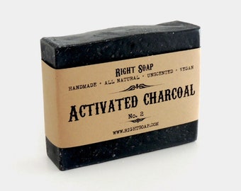 Barra de jabón de carbón activado - Jabón para acné, rostro y cuerpo / Jabón de barra desintoxicante totalmente natural, sin aroma y vegano