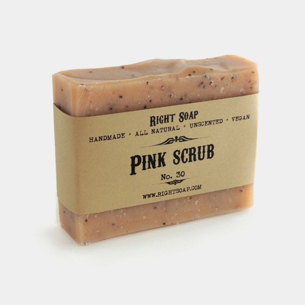 Exfoliating Soap Bar - Pink Body Scrub Soap, Pink Clay Soap Bar, Unscented Soap, Vegan Soap, Exfoliator Soap, Cold Process Soap