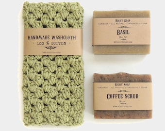 2 Natural Vegan Soaps and Cotton Washcloth | Fathers Day Gift | Husband gift set | Men Gifts | Men Gift Box Christmas Gifts