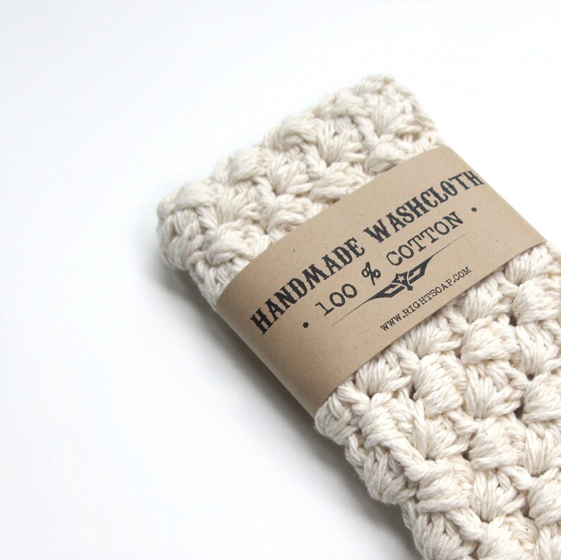 Handmade Washcloth Hostess gift, Stocking stuffer for her, Crochet Wash cloth 100% Cotton Natural