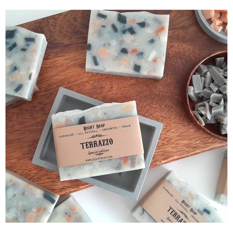 Mothers Day Gift for her and him, Luxurious Terrazzo Soap Bar and Concrete Soap Dish Set Unscented, Vegan, Natural, Handmade Soap image 5