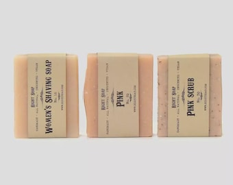 Handmade Vegan Soap Set: French Pink Clay, Shaving Soap & Scrub