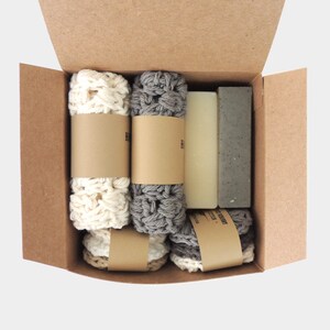 Natuurlijke veganistische zeep cadeauset, washandjes, gezichtsscrubbies Vader geschenkdoos Cadeaus voor papa Mannen verjaardagscadeaus idee Kerstsokvuller Gray