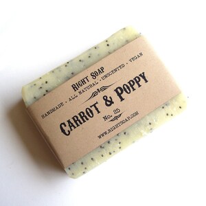 Carrot and Poppy Scrub Soap, Exfoliating Soap Bar for Sensitive Skin, facial and body bar soap for normal and sensitive skin, gentle Exfoliator. Can be used to reduce Cellulite, Handmade vegan unscented soap, natural best Right Soap