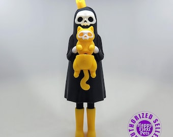 かわいいスケルトンゴーストと猫の3Dプリントフィギュア - 黒と黄色