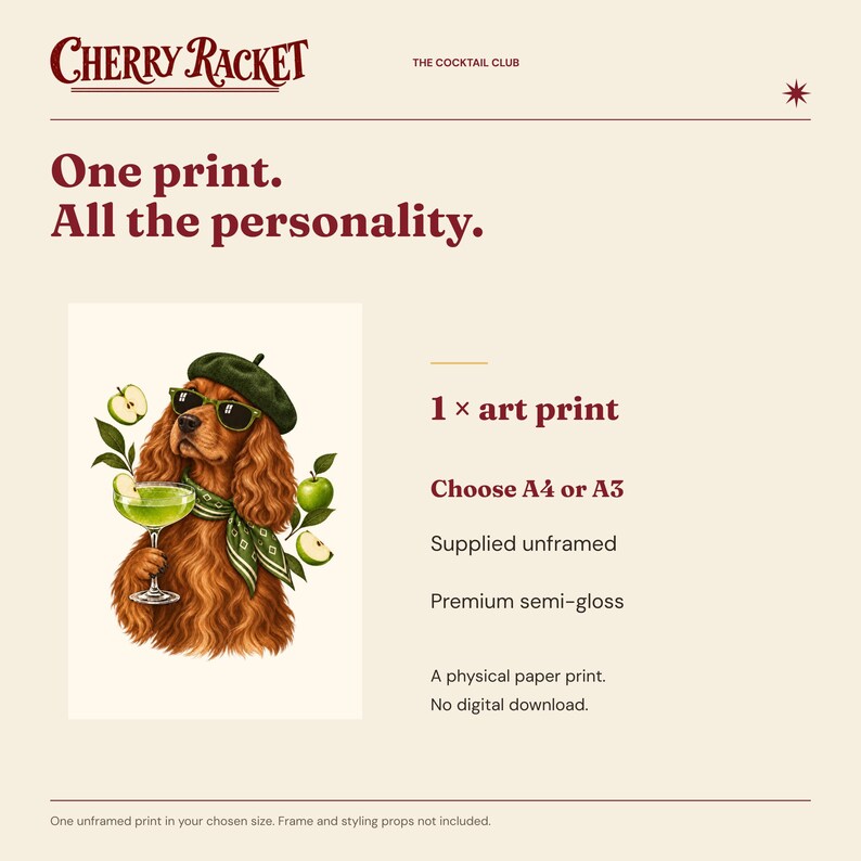 Spaniel Appletini Print, A4 or A3 Dog Cocktail Poster, Unframed Wall Art image 9
