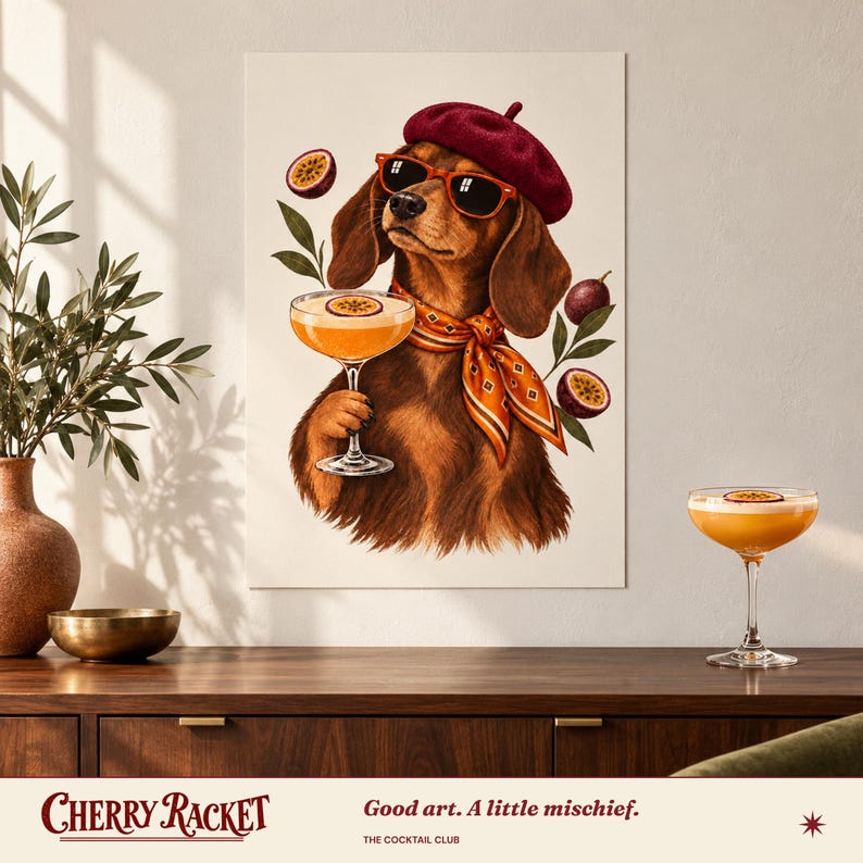Dachshund Pornstar Martini Print, A4 or A3 Dog Cocktail Poster, Unframed Wall Art image 6