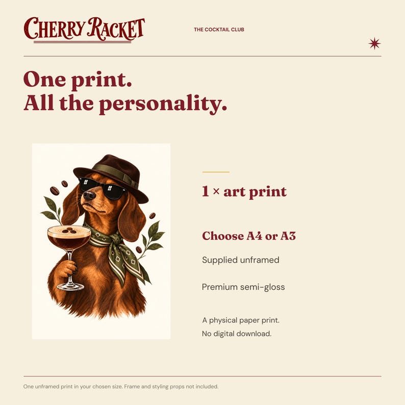Dachshund Espresso Martini Art Print, Unframed A4 or A3 afbeelding 9