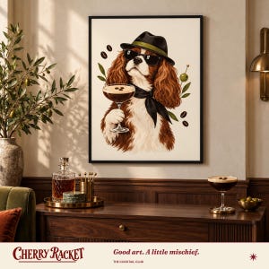 Cavalier Espresso Martini Print, A4 or A3 Dog Cocktail Poster, Unframed Wall Art image 5