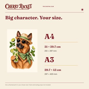 German Shepherd Mojito Print, A4 or A3 Dog Cocktail Poster, Unframed Wall Art image 7