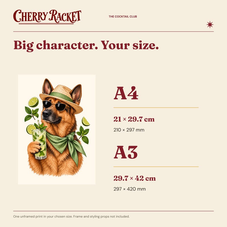 German Shepherd Mojito Print, A4 or A3 Dog Cocktail Poster, Unframed Wall Art image 7
