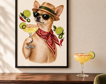 Chihuahua Spicy Margarita Art Print, Unframed A4 or A3