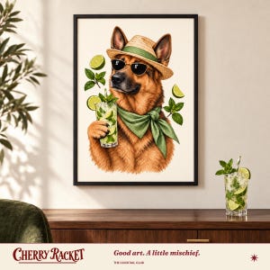 German Shepherd Mojito Print, A4 or A3 Dog Cocktail Poster, Unframed Wall Art image 4