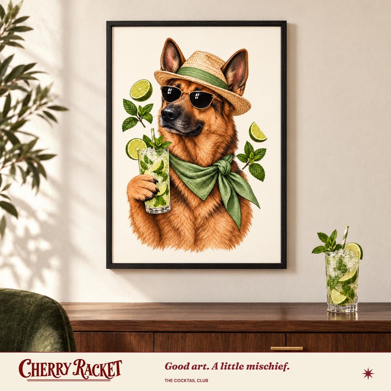 German Shepherd Mojito Print, A4 or A3 Dog Cocktail Poster, Unframed Wall Art image 4