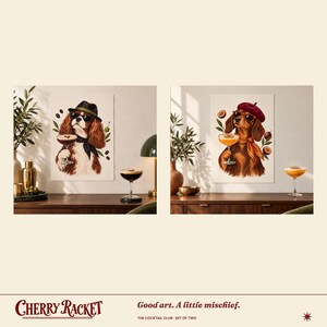 Martini Dog Art Print Set of 2, Cavalier and Dachshund, Unframed A4 or A3 image 6
