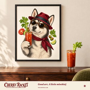 Husky Bloody Mary Print, A4 or A3 Dog Cocktail Poster, Unframed Wall Art