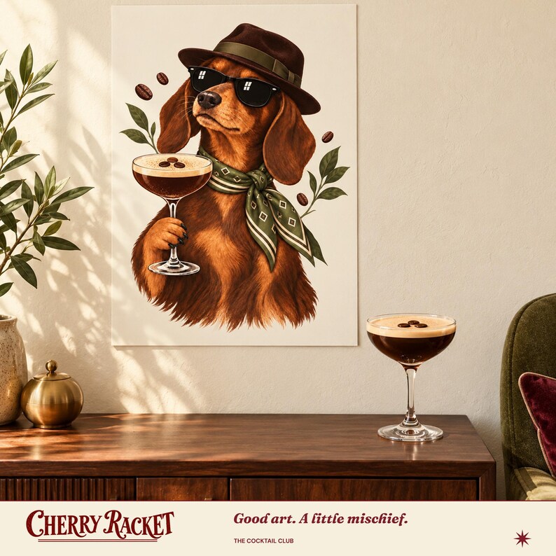 Dachshund Espresso Martini Art Print, Unframed A4 or A3 afbeelding 6
