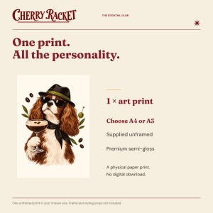 Cavalier Espresso Martini Print, A4 or A3 Dog Cocktail Poster, Unframed Wall Art image 9
