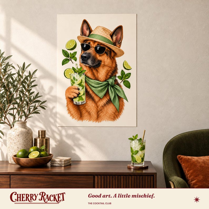 German Shepherd Mojito Print, A4 or A3 Dog Cocktail Poster, Unframed Wall Art image 6