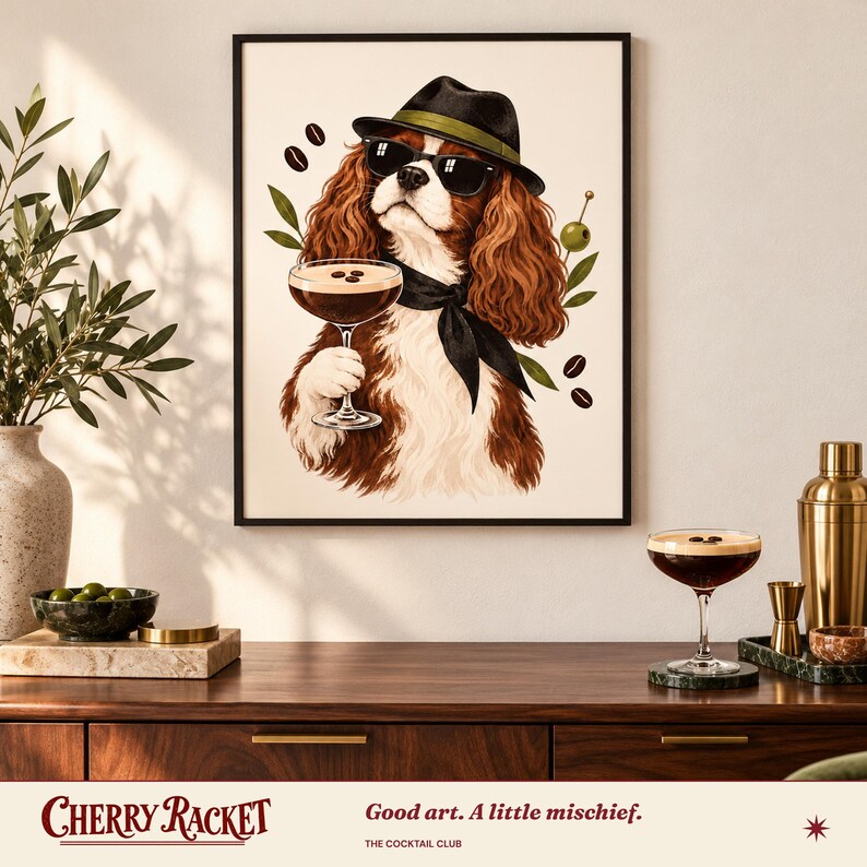 Cavalier Espresso Martini Print, A4 or A3 Dog Cocktail Poster, Unframed Wall Art image 4