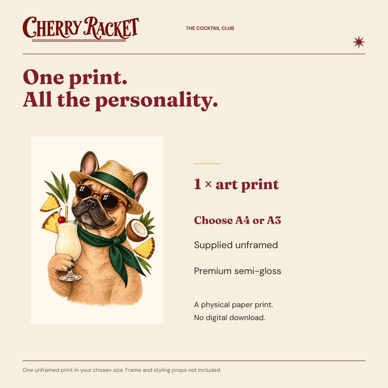 French Bulldog Piña Colada Print, A4 or A3 Dog Cocktail Poster, Unframed Wall Art image 9