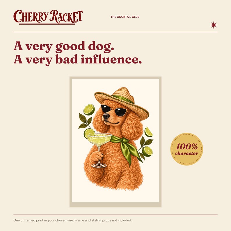 Poodle Margarita Print, A4 or A3 Dog Cocktail Poster, Unframed Wall Art image 2