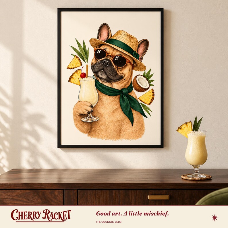 French Bulldog Piña Colada Print, A4 or A3 Dog Cocktail Poster, Unframed Wall Art image 4