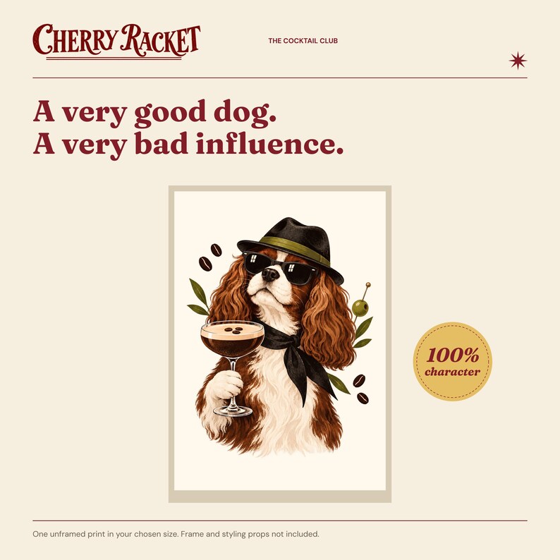 Cavalier Espresso Martini Print, A4 or A3 Dog Cocktail Poster, Unframed Wall Art image 2