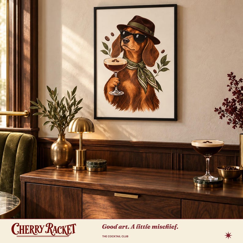 Dachshund Espresso Martini Art Print, Unframed A4 or A3 afbeelding 5