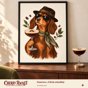 Dachshund Espresso Martini Art Print, Unframed A4 or A3 afbeelding 1