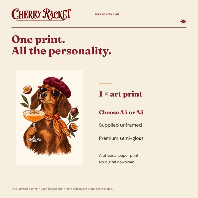 Dachshund Pornstar Martini Print, A4 or A3 Dog Cocktail Poster, Unframed Wall Art image 9