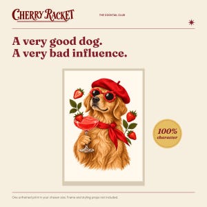 Golden Retriever Strawberry Daiquiri Print, A4 or A3 Dog Cocktail Poster, Unframed Wall Art image 2