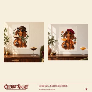 Dachshund Cocktail Art Print Set of 2, Espresso and Pornstar Martini, Unframed A4 or A3 image 6