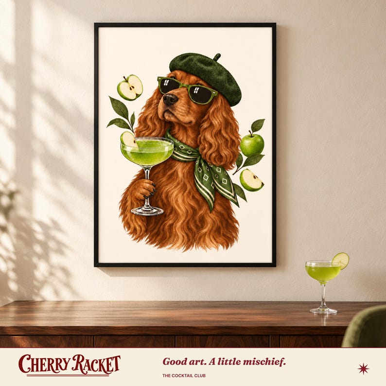 Spaniel Appletini Print, A4 or A3 Dog Cocktail Poster, Unframed Wall Art image 4