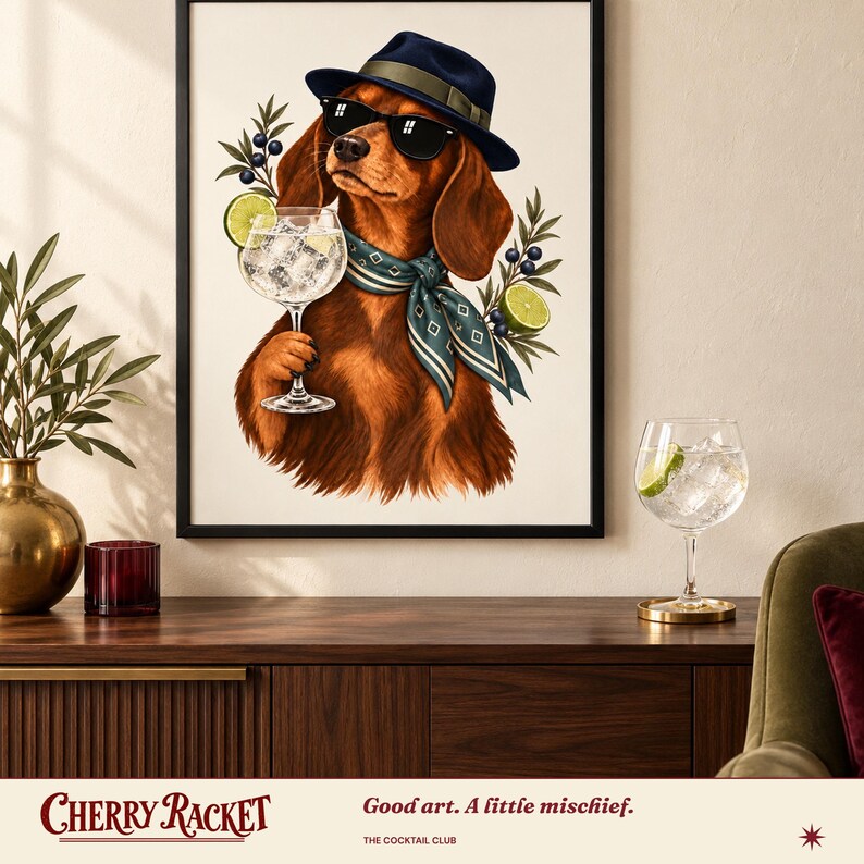 Dachshund Gin and Tonic Art Print, Unframed A4 or A3 画像 4