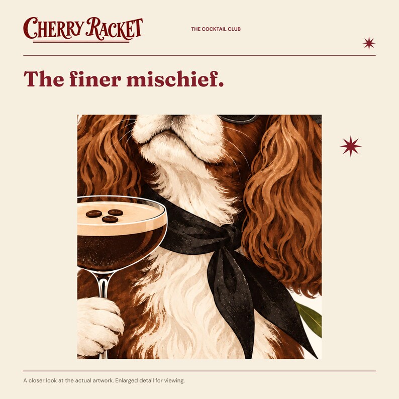 Cavalier Espresso Martini Print, A4 or A3 Dog Cocktail Poster, Unframed Wall Art image 3