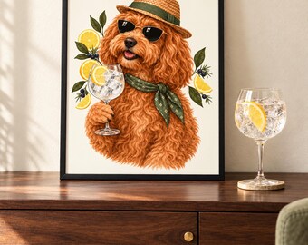 Cockapoo Gin and Tonic Art Print, Unframed A4 or A3