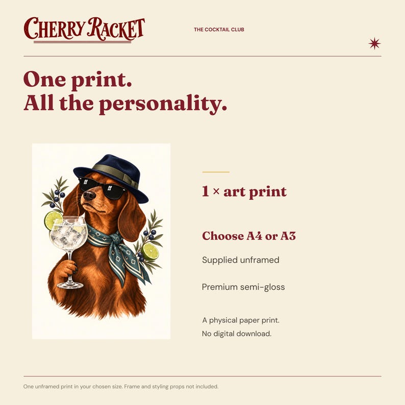 Dachshund Gin and Tonic Art Print, Unframed A4 or A3 画像 9