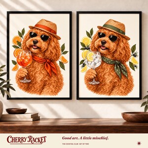 Cockapoo Cocktail Art Print Set of 2, Aperol Spritz and Gin and Tonic, Unframed A4 or A3
