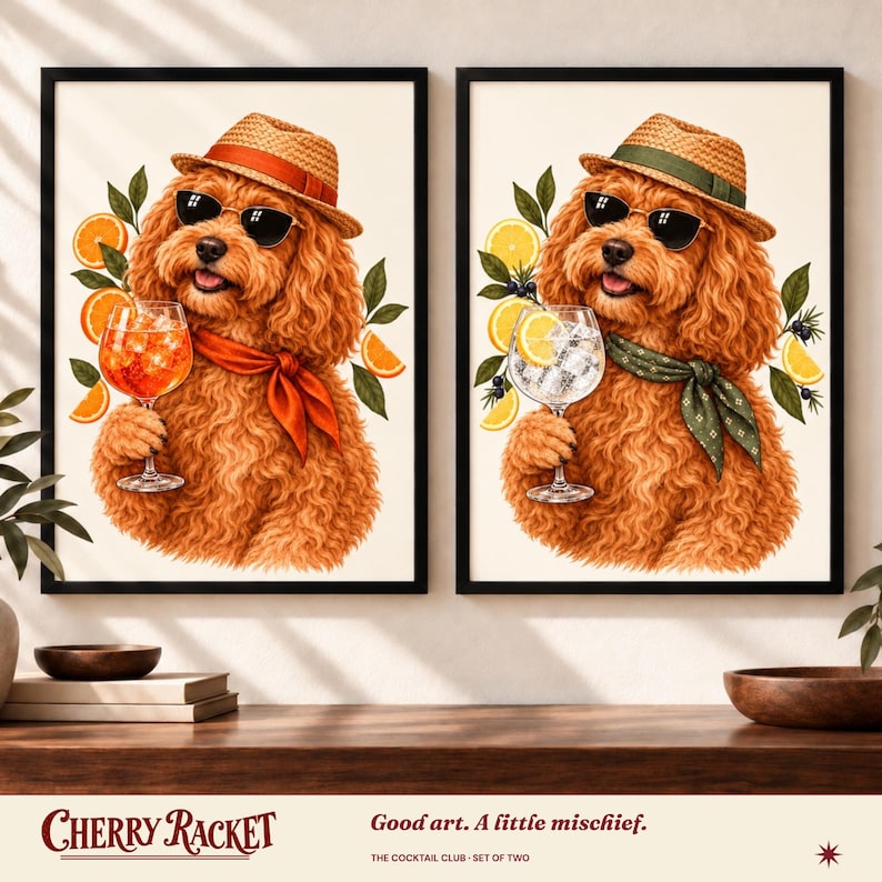 Juego de 2 láminas decorativas de cócteles Cockapoo: Aperol Spritz y Gin Tonic, sin marco, tamaño A4 o A3. imagen 1