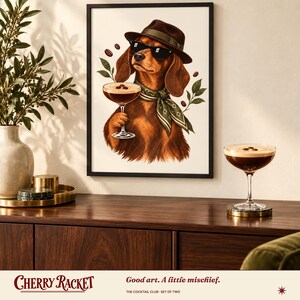 Dachshund Cocktail Art Print Set of 2, Espresso and Pornstar Martini, Unframed A4 or A3 image 4